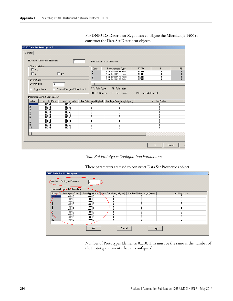 Data set prototypes configuration parameters | Rockwell Automation 1766-Lxxxx MicroLogix 1400 Programmable Controllers User Manual User Manual | Page 304 / 406