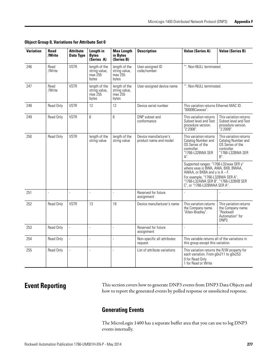 Event reporting, Generating events | Rockwell Automation 1766-Lxxxx MicroLogix 1400 Programmable Controllers User Manual User Manual | Page 317 / 406