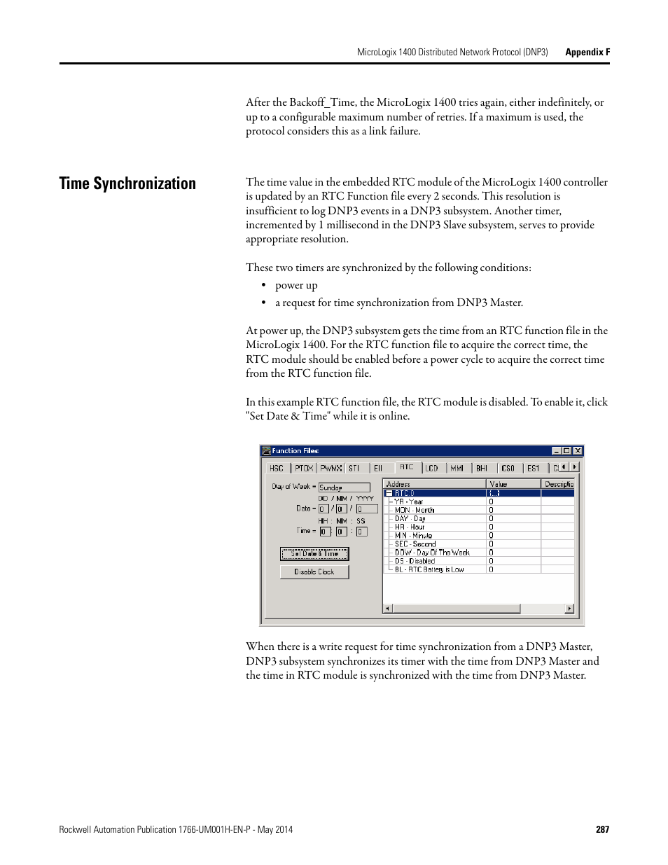 Time synchronization | Rockwell Automation 1766-Lxxxx MicroLogix 1400 Programmable Controllers User Manual User Manual | Page 327 / 406