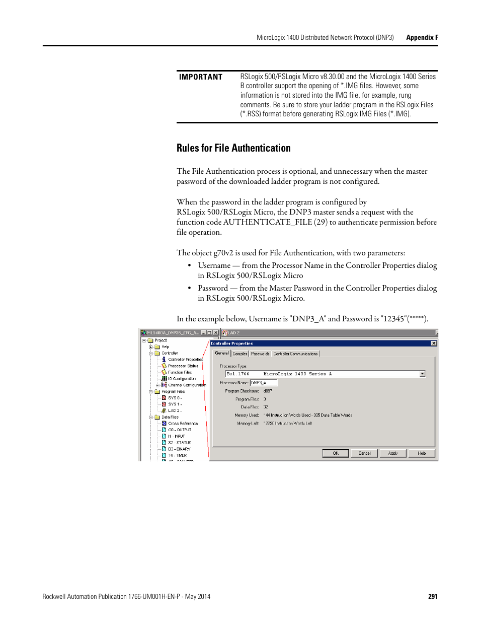 Rules for file authentication | Rockwell Automation 1766-Lxxxx MicroLogix 1400 Programmable Controllers User Manual User Manual | Page 331 / 406