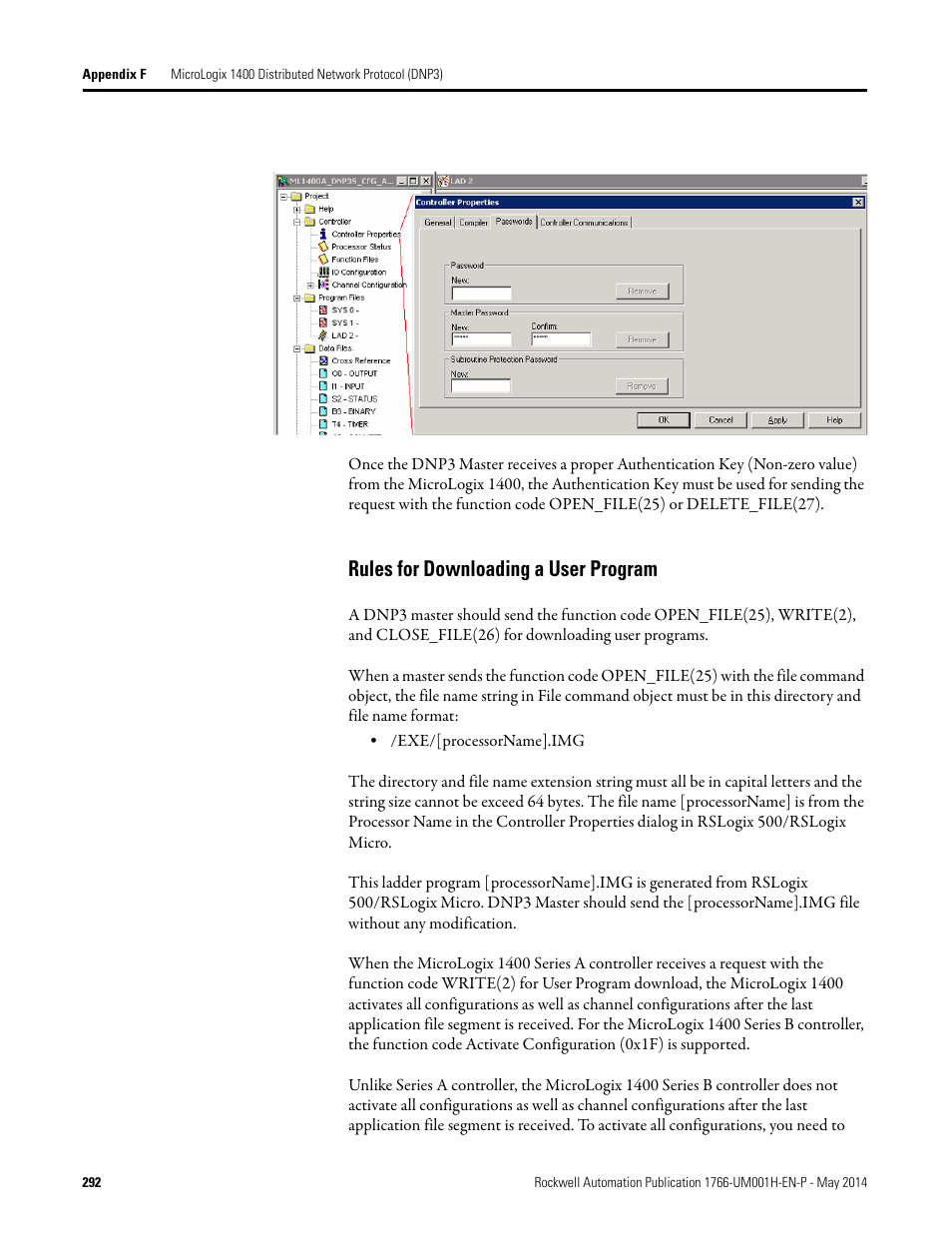 Rules for downloading a user program | Rockwell Automation 1766-Lxxxx MicroLogix 1400 Programmable Controllers User Manual User Manual | Page 332 / 406