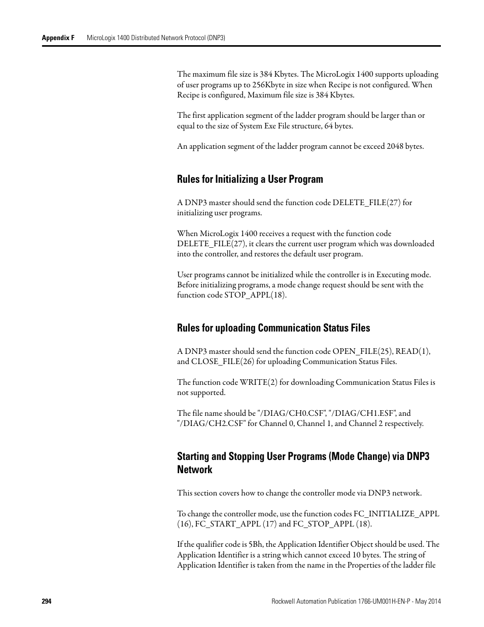 Rules for initializing a user program, Rules for uploading communication status files | Rockwell Automation 1766-Lxxxx MicroLogix 1400 Programmable Controllers User Manual User Manual | Page 334 / 406