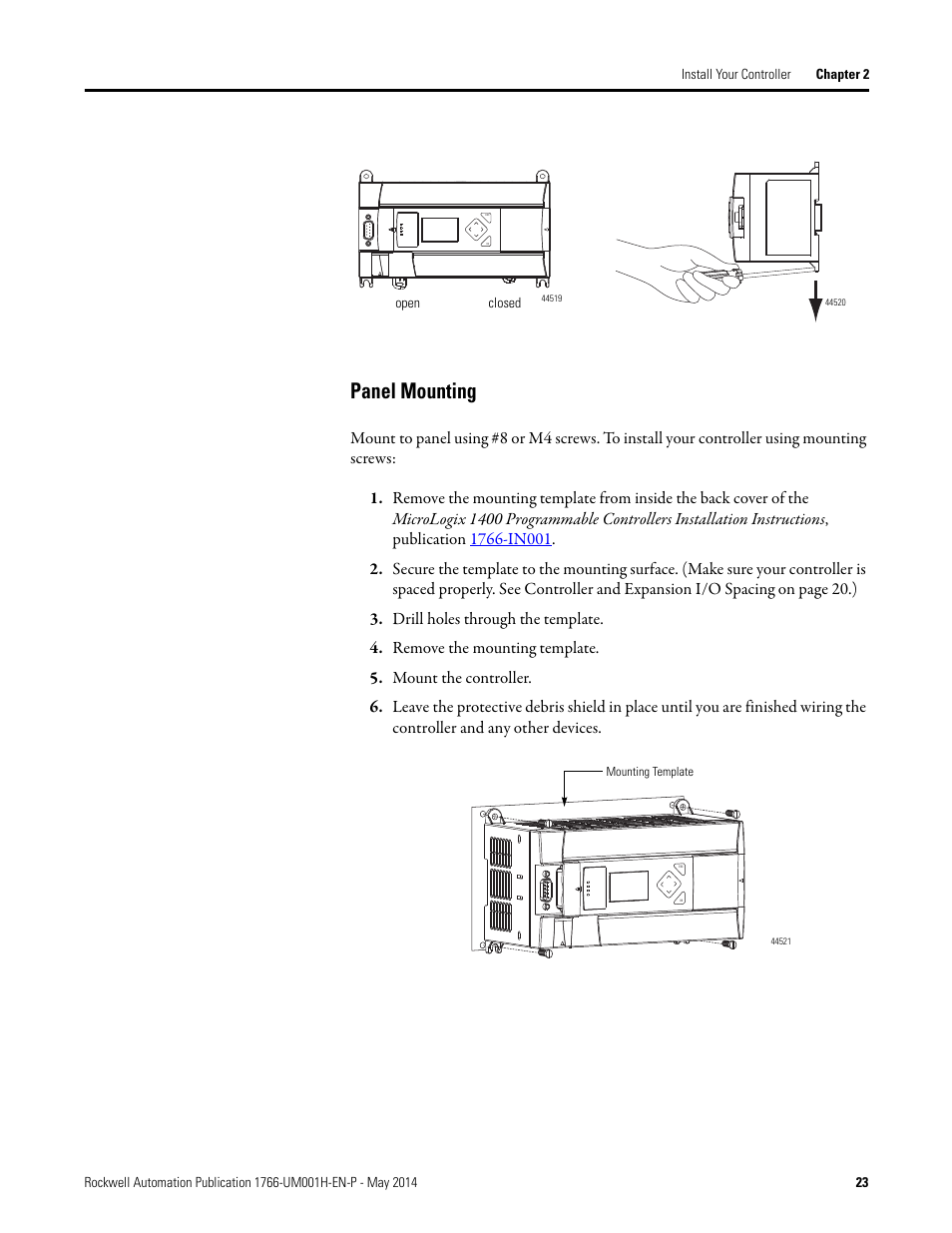 Panel mounting | Rockwell Automation 1766-Lxxxx MicroLogix 1400 Programmable Controllers User Manual User Manual | Page 37 / 406