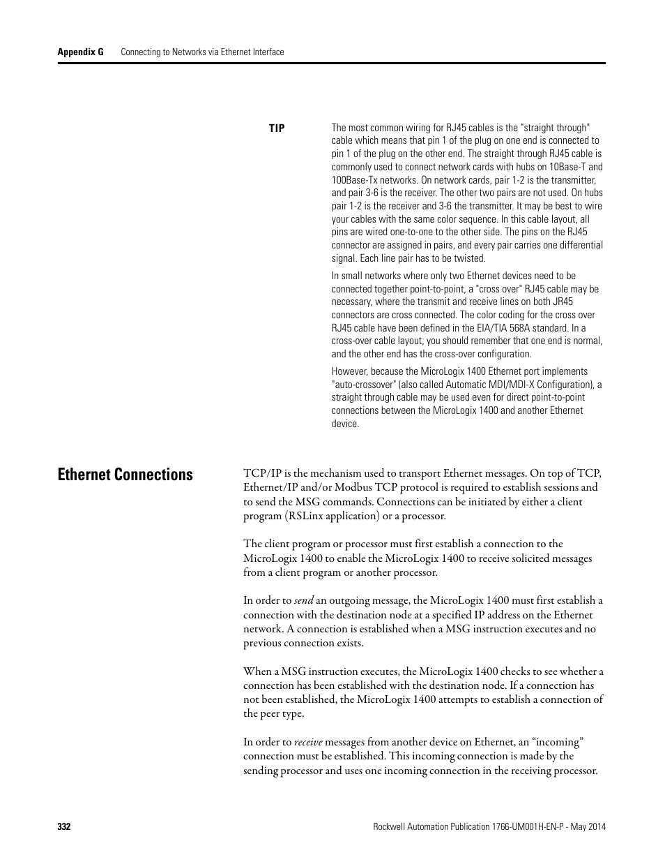 Ethernet connections | Rockwell Automation 1766-Lxxxx MicroLogix 1400 Programmable Controllers User Manual User Manual | Page 372 / 406