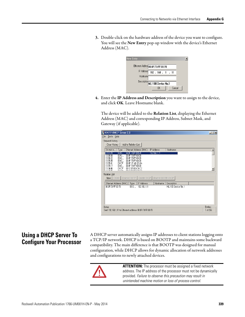 Using a dhcp server to configure your processor | Rockwell Automation 1766-Lxxxx MicroLogix 1400 Programmable Controllers User Manual User Manual | Page 379 / 406