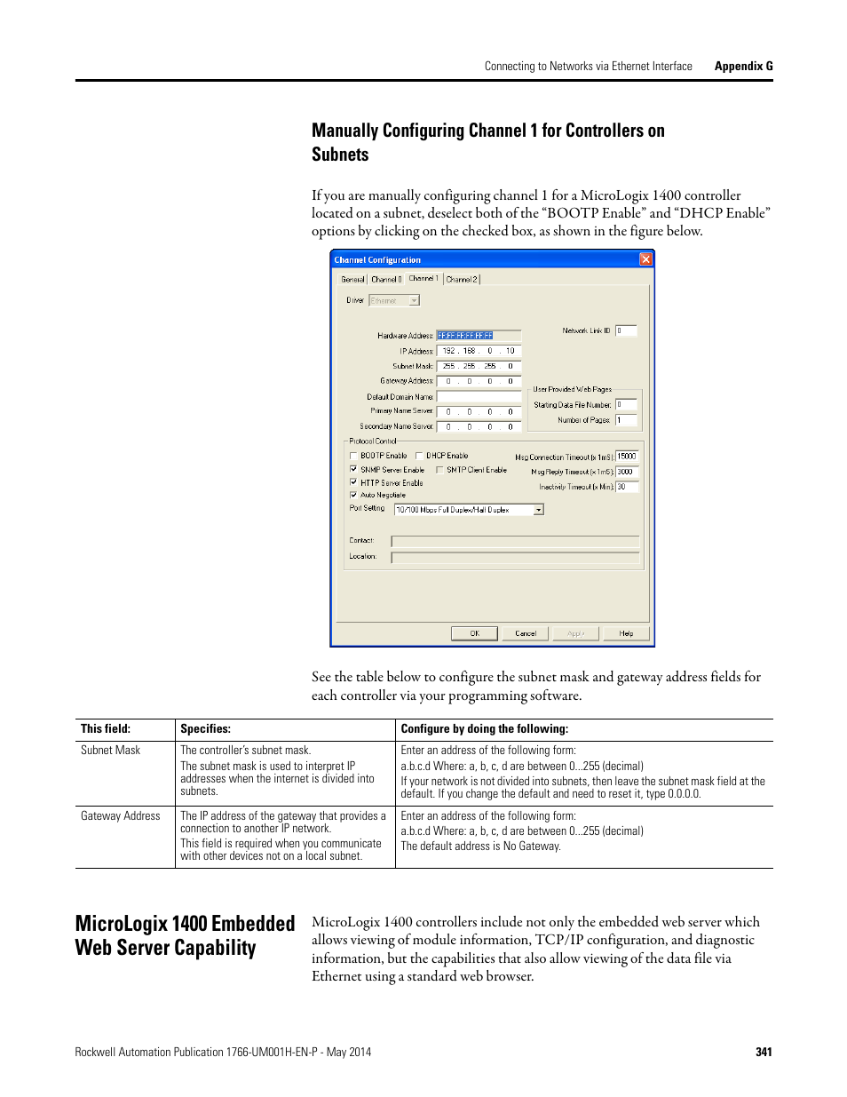 Micrologix 1400 embedded web server capability | Rockwell Automation 1766-Lxxxx MicroLogix 1400 Programmable Controllers User Manual User Manual | Page 381 / 406