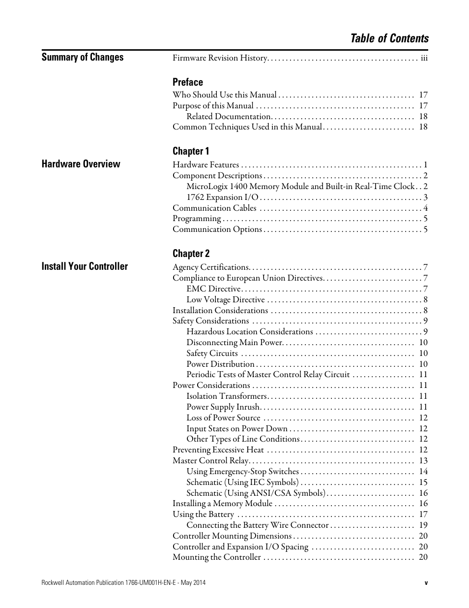 Rockwell Automation 1766-Lxxxx MicroLogix 1400 Programmable Controllers User Manual User Manual | Page 5 / 406
