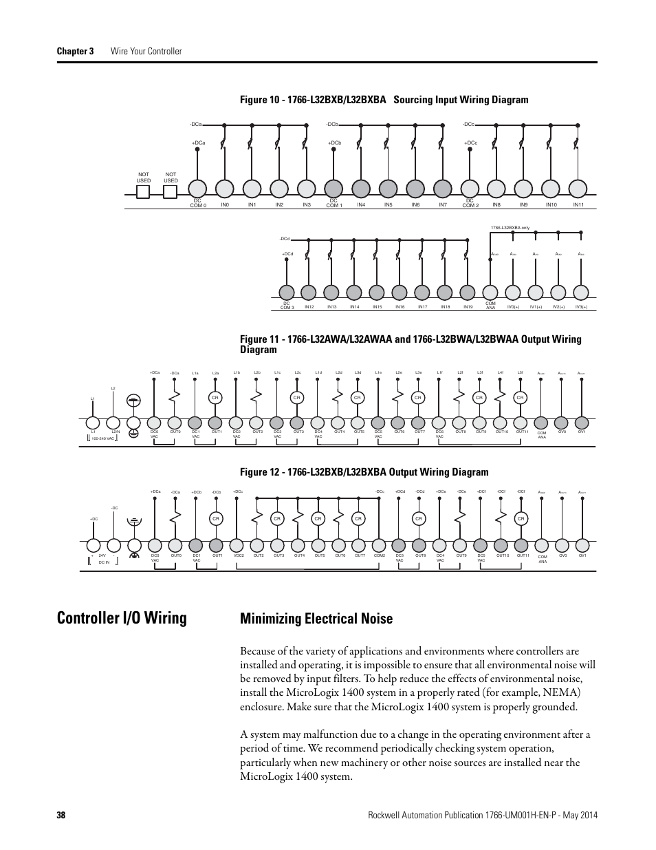 Controller i/o wiring, Minimizing electrical noise | Rockwell Automation 1766-Lxxxx MicroLogix 1400 Programmable Controllers User Manual User Manual | Page 52 / 406