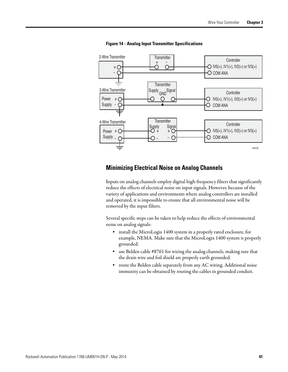 Minimizing electrical noise on analog channels | Rockwell Automation 1766-Lxxxx MicroLogix 1400 Programmable Controllers User Manual User Manual | Page 55 / 406