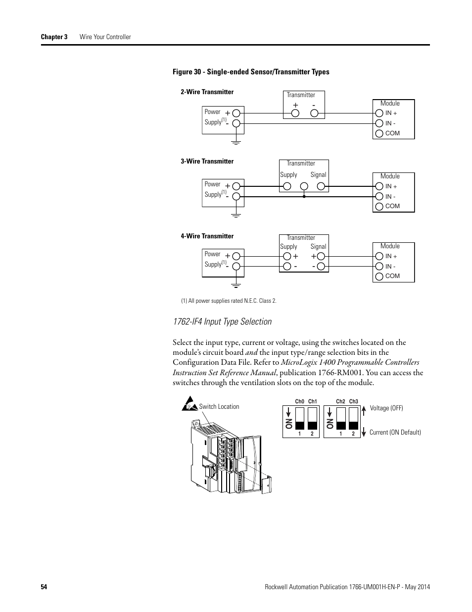 1762-if4 input type selection | Rockwell Automation 1766-Lxxxx MicroLogix 1400 Programmable Controllers User Manual User Manual | Page 68 / 406
