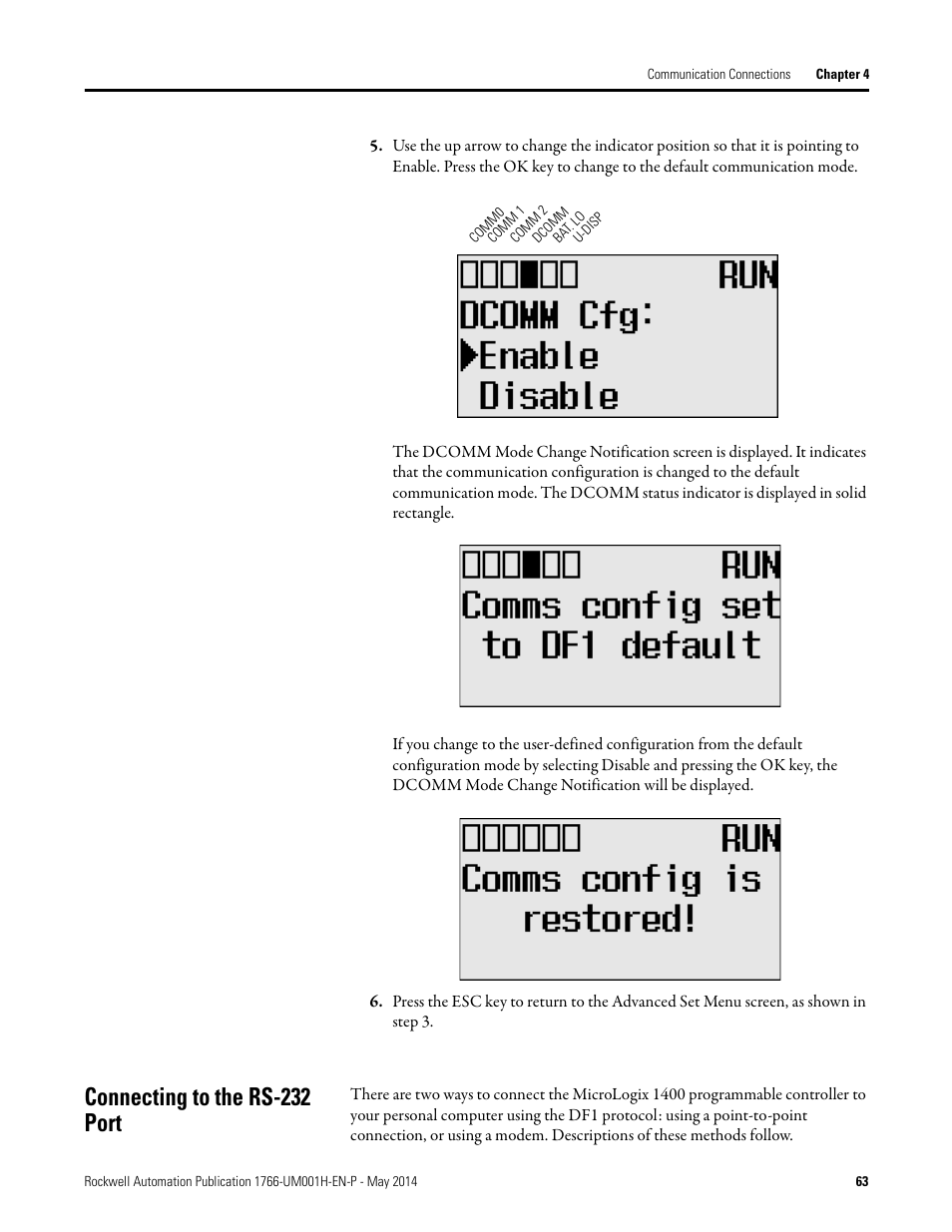 Connecting to the rs-232 port | Rockwell Automation 1766-Lxxxx MicroLogix 1400 Programmable Controllers User Manual User Manual | Page 77 / 406