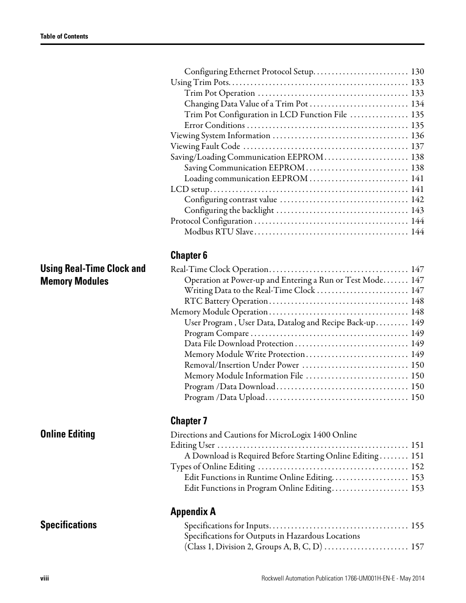 Rockwell Automation 1766-Lxxxx MicroLogix 1400 Programmable Controllers User Manual User Manual | Page 8 / 406
