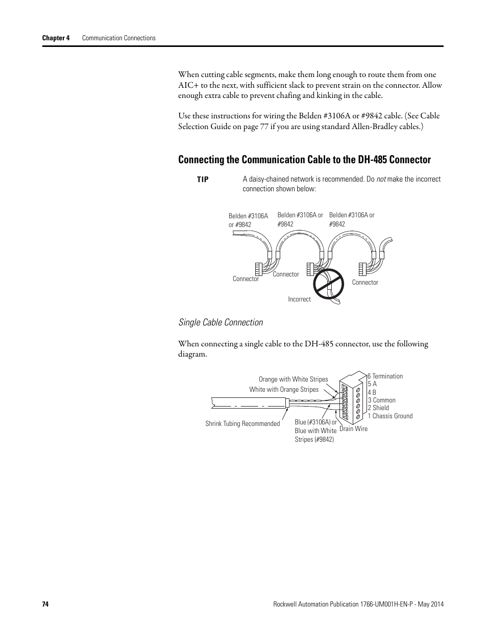 Single cable connection | Rockwell Automation 1766-Lxxxx MicroLogix 1400 Programmable Controllers User Manual User Manual | Page 88 / 406