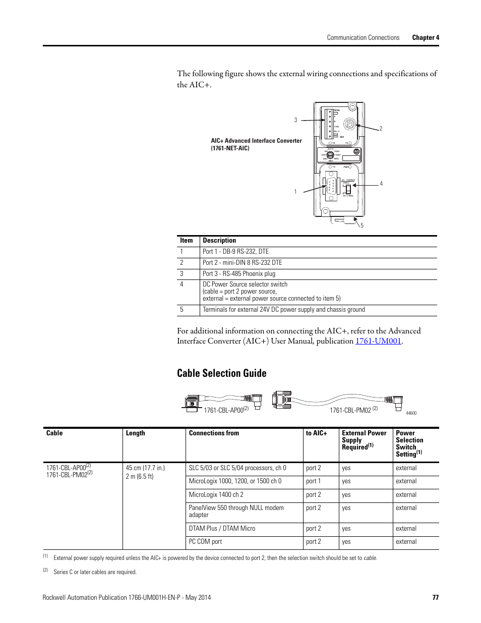 Cable selection guide | Rockwell Automation 1766-Lxxxx MicroLogix 1400 Programmable Controllers User Manual User Manual | Page 91 / 406