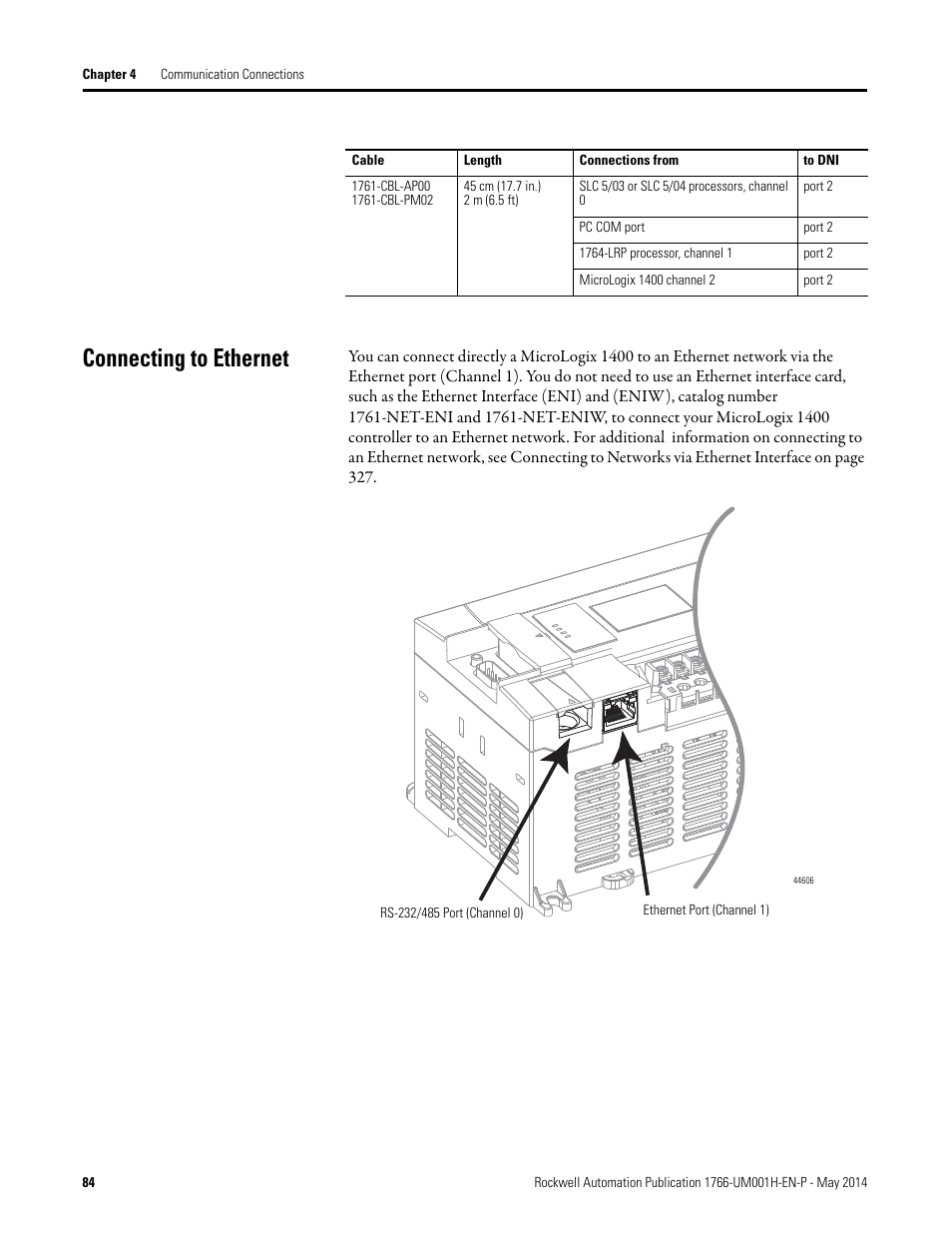 Connecting to ethernet | Rockwell Automation 1766-Lxxxx MicroLogix 1400 Programmable Controllers User Manual User Manual | Page 98 / 406