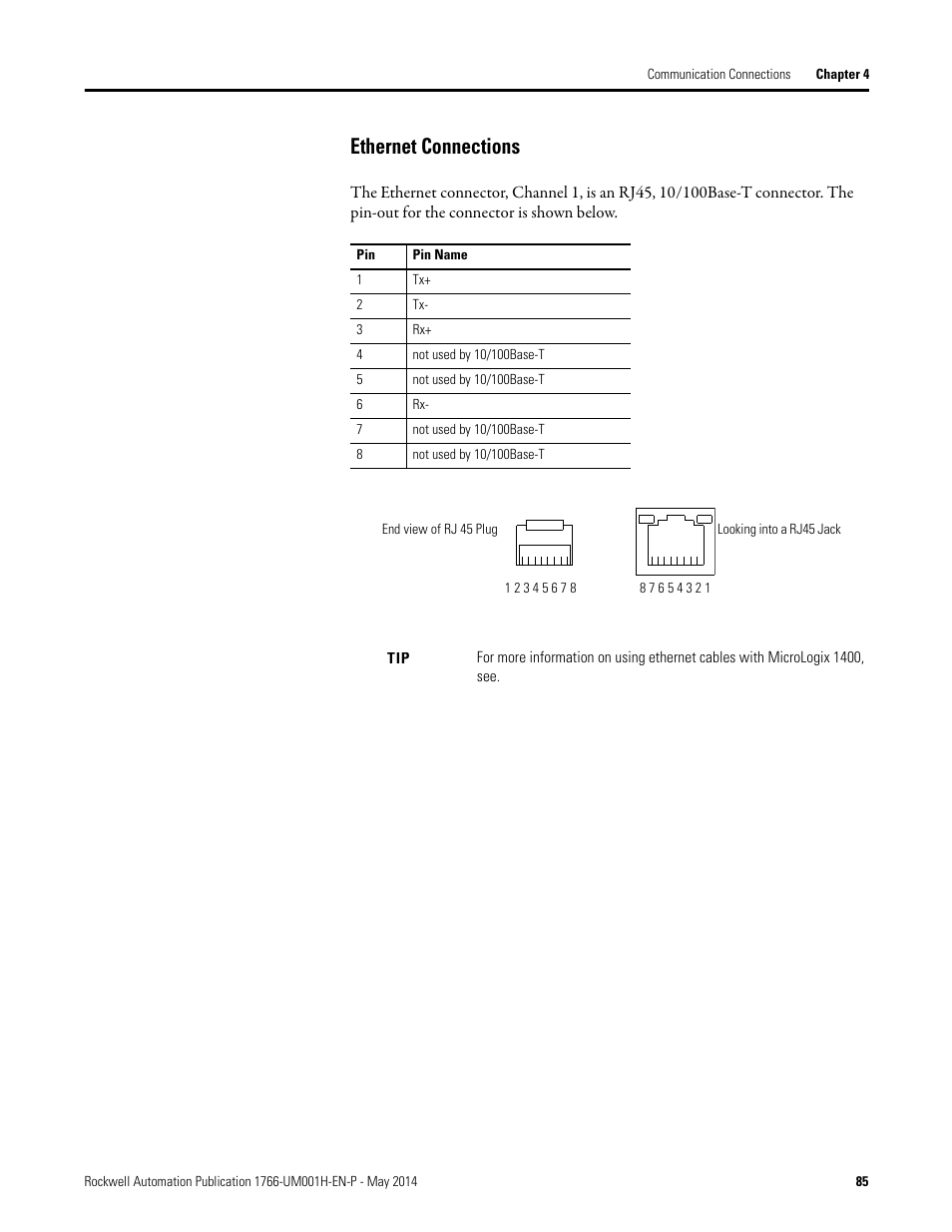 Ethernet connections | Rockwell Automation 1766-Lxxxx MicroLogix 1400 Programmable Controllers User Manual User Manual | Page 99 / 406