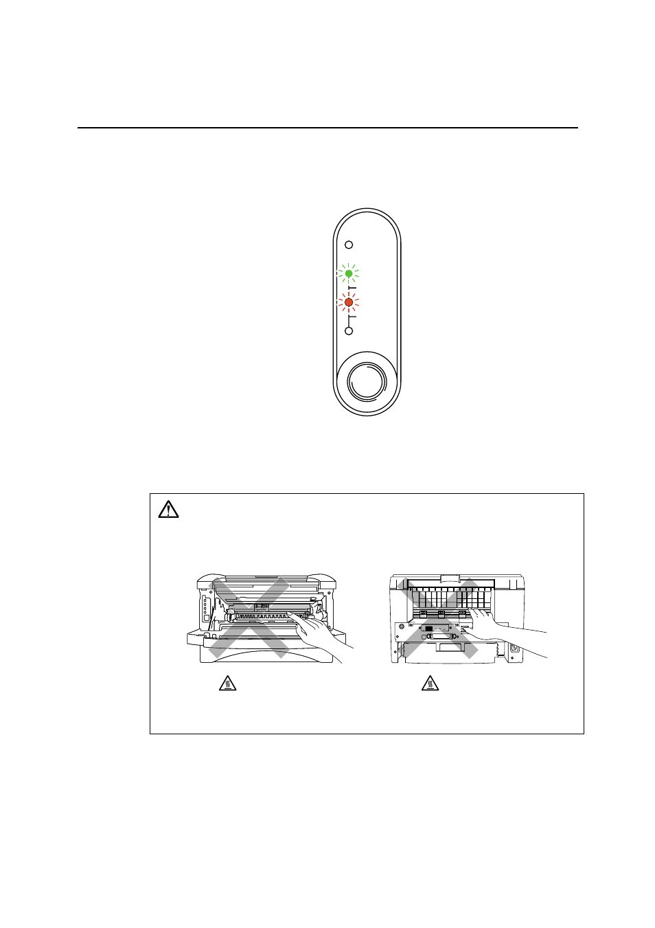 Paper jams and how to clear them, Paper jams and how to clear them -10, Paper | Press, See “paper jams and how clear them, See “paper jams and how to clear them” below, Or t, Warning | Brother HL 1270N User Manual | Page 76 / 117