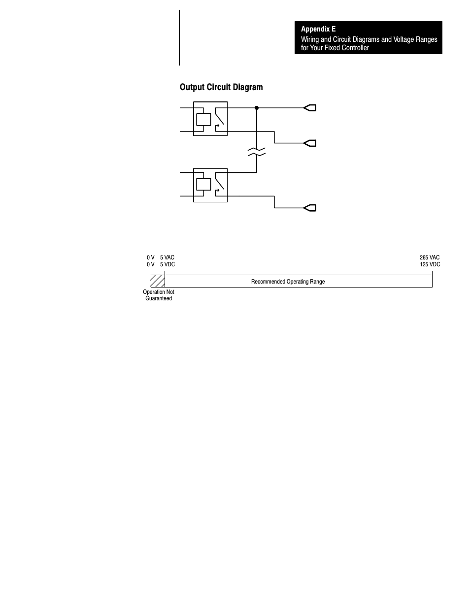 Output circuit diagram, E-19, Operating voltage range | Rockwell Automation 1747-L40 SLC 500 Fixed Hardware Style User Manual | Page 162 / 223