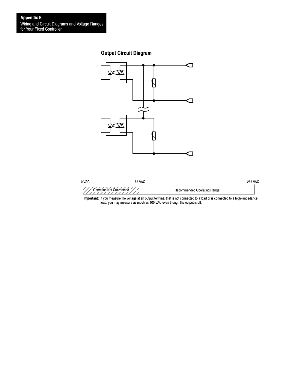 Output circuit diagram, E-42, Operating voltage range | Rockwell Automation 1747-L40 SLC 500 Fixed Hardware Style User Manual | Page 185 / 223