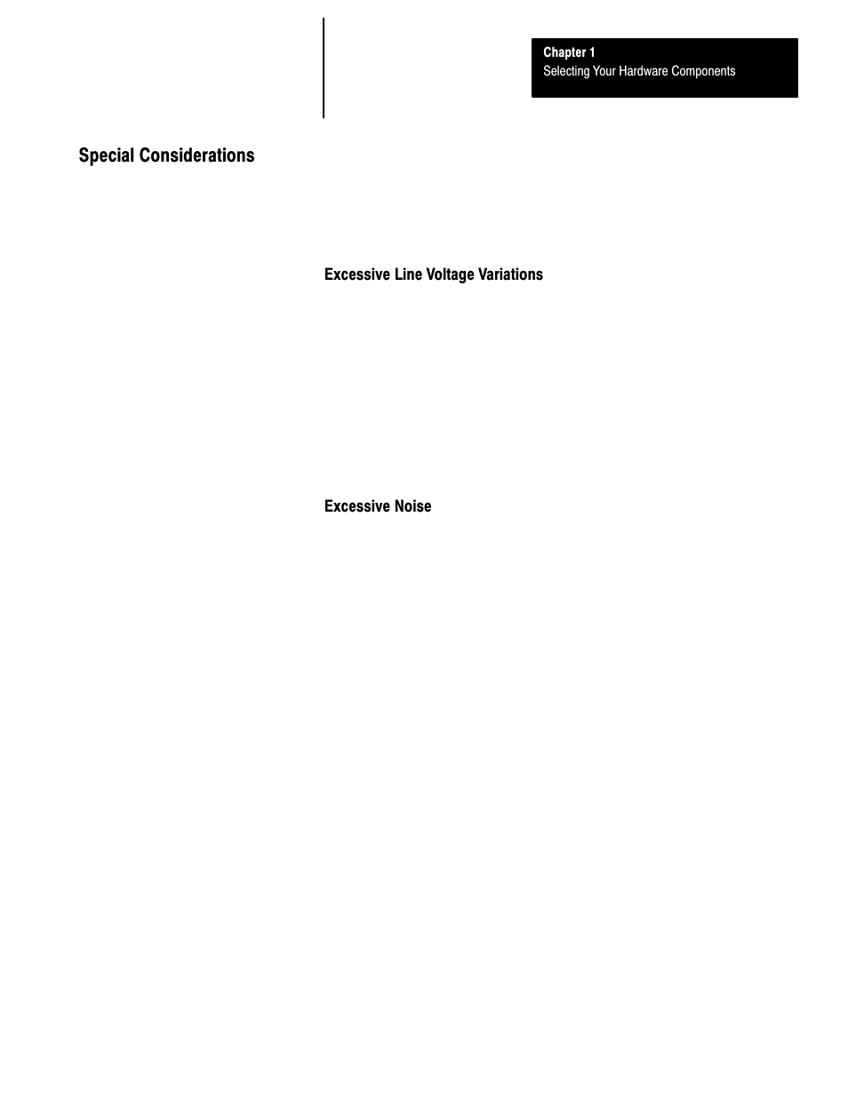 Special considerations, Excessive line voltage variations, Excessive noise | Rockwell Automation 1747-L40 SLC 500 Fixed Hardware Style User Manual | Page 32 / 223