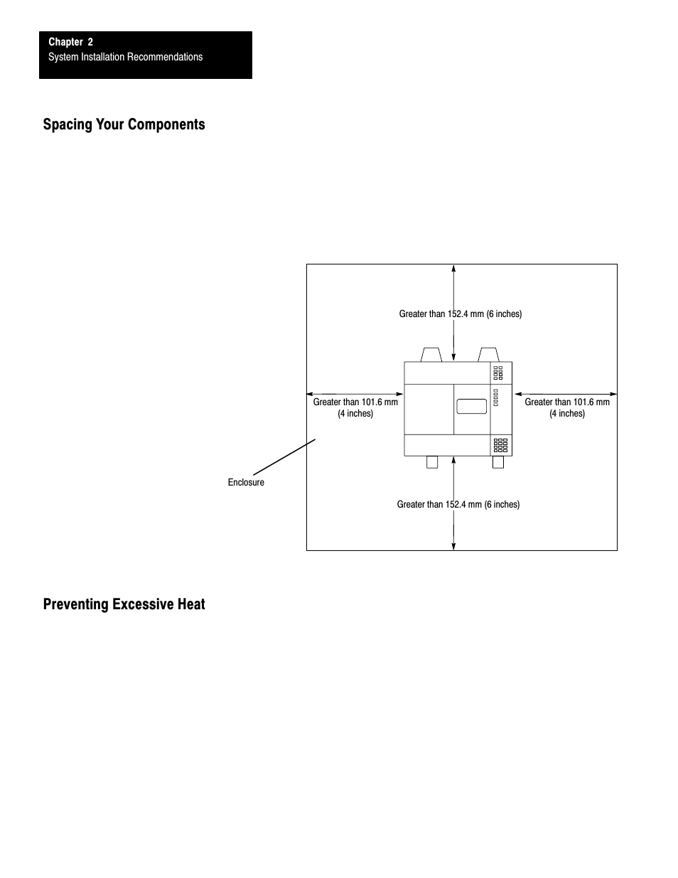 Spacing your components, Preventing excessive heat, Spacing your components preventing excessive heat | Rockwell Automation 1747-L40 SLC 500 Fixed Hardware Style User Manual | Page 41 / 223