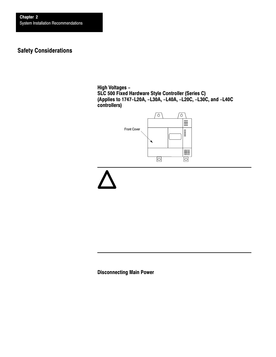 Safety considerations, Disconnecting main power | Rockwell Automation 1747-L40 SLC 500 Fixed Hardware Style User Manual | Page 47 / 223