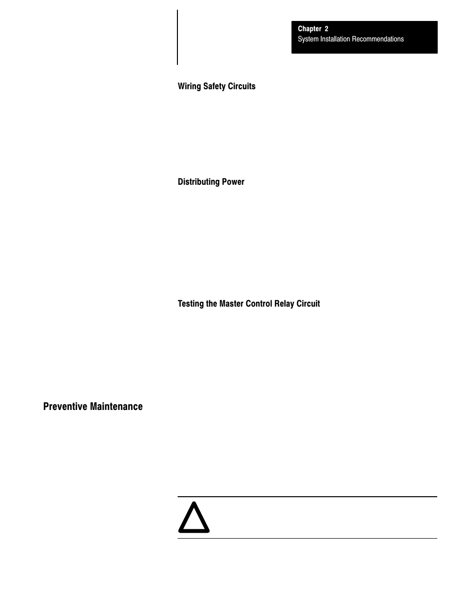 Wiring safety circuits, Distributing power, Testing the master control relay circuit | Preventive maintenance | Rockwell Automation 1747-L40 SLC 500 Fixed Hardware Style User Manual | Page 48 / 223