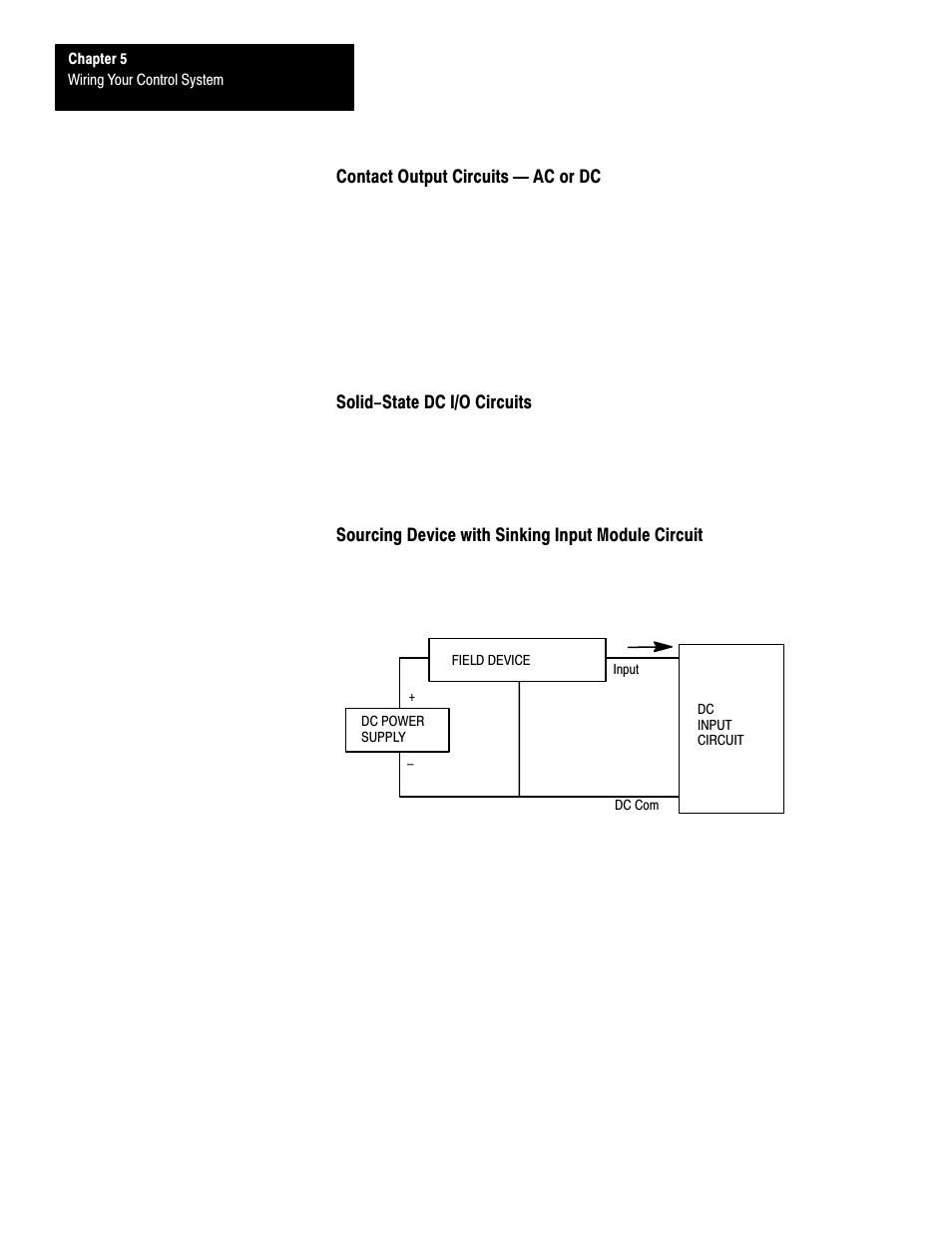 Contact output circuits ac or dc, Solid-state dc i/o circuits, Sourcing device with sinking input module circuit | Rockwell Automation 1747-L40 SLC 500 Fixed Hardware Style User Manual | Page 65 / 223