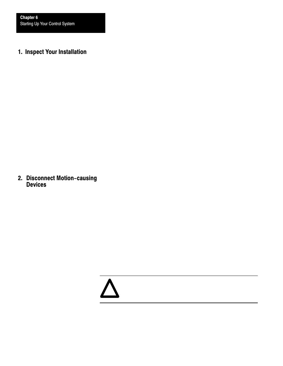 Inspect your installation, Disconnect motion-causing devices | Rockwell Automation 1747-L40 SLC 500 Fixed Hardware Style User Manual | Page 75 / 223