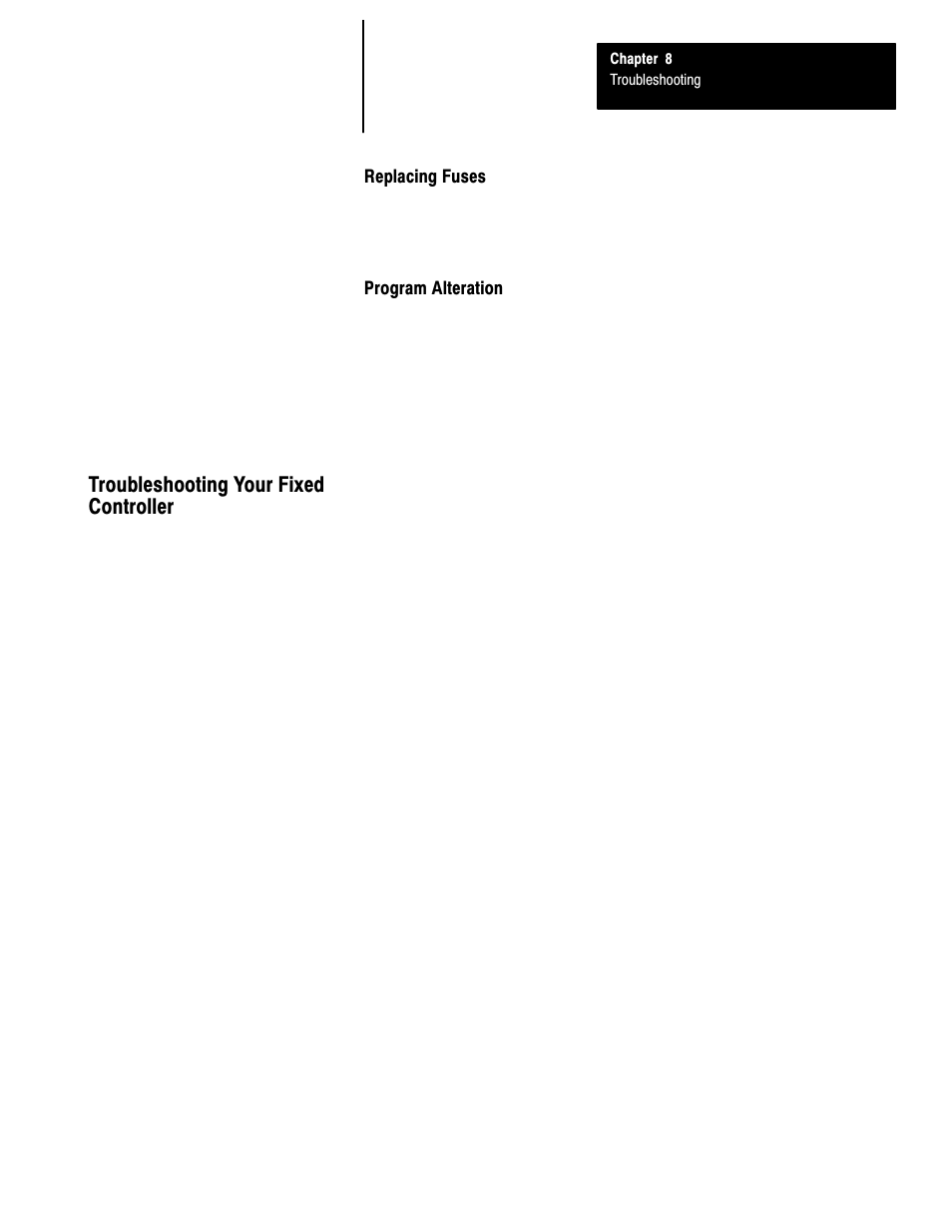 Replacing fuses, Program alteration, Troubleshooting your fixed controller | Rockwell Automation 1747-L40 SLC 500 Fixed Hardware Style User Manual | Page 94 / 223