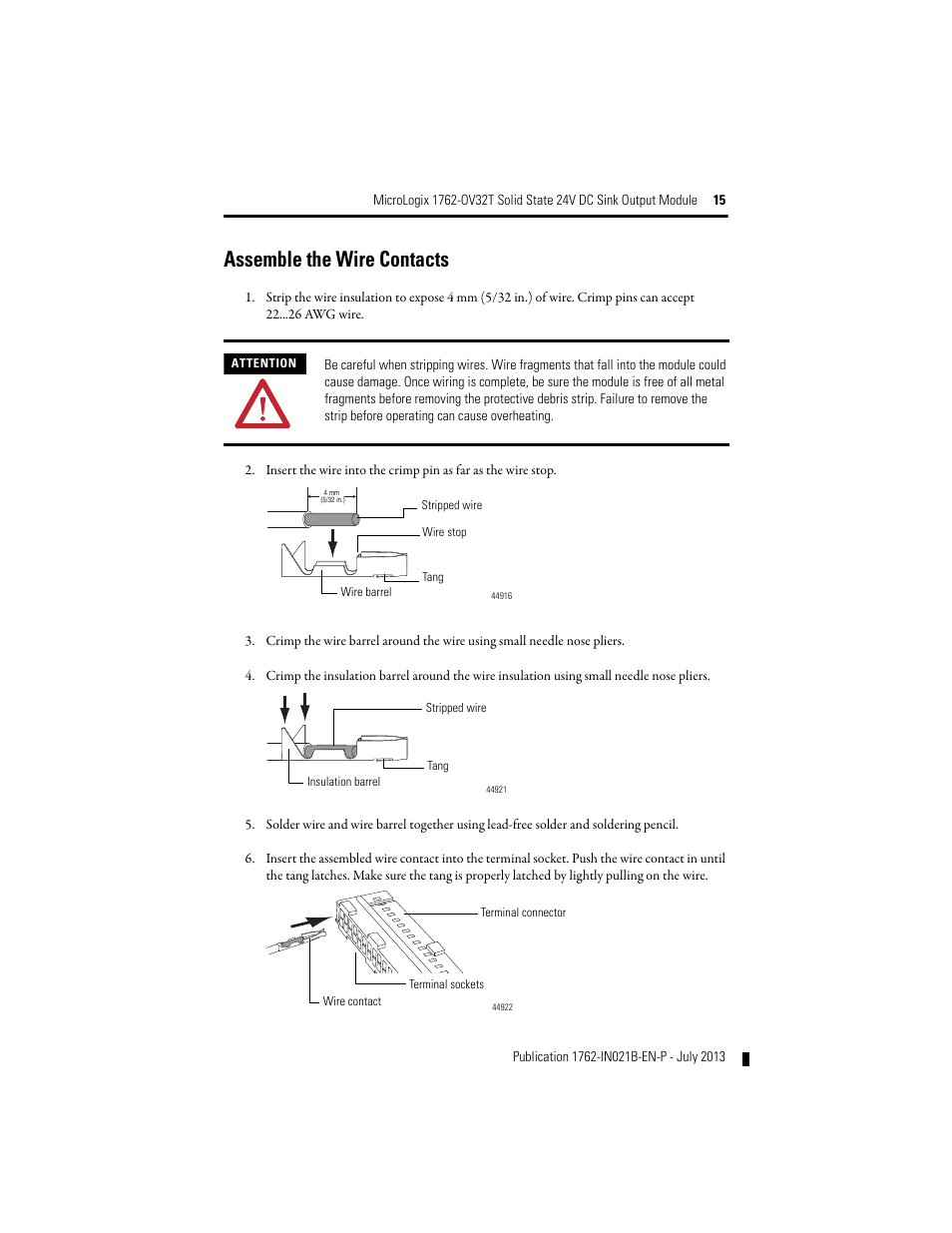 Assemble the wire contacts | Rockwell Automation 1762-OV32T MicroLogix Solid State 24V DC Sink Output User Manual | Page 15 / 20