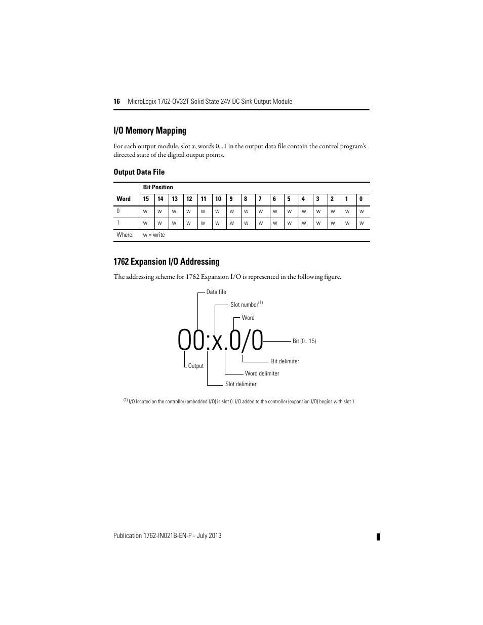 O0:x.0/0, 1762 expansion i/o addressing | Rockwell Automation 1762-OV32T MicroLogix Solid State 24V DC Sink Output User Manual | Page 16 / 20