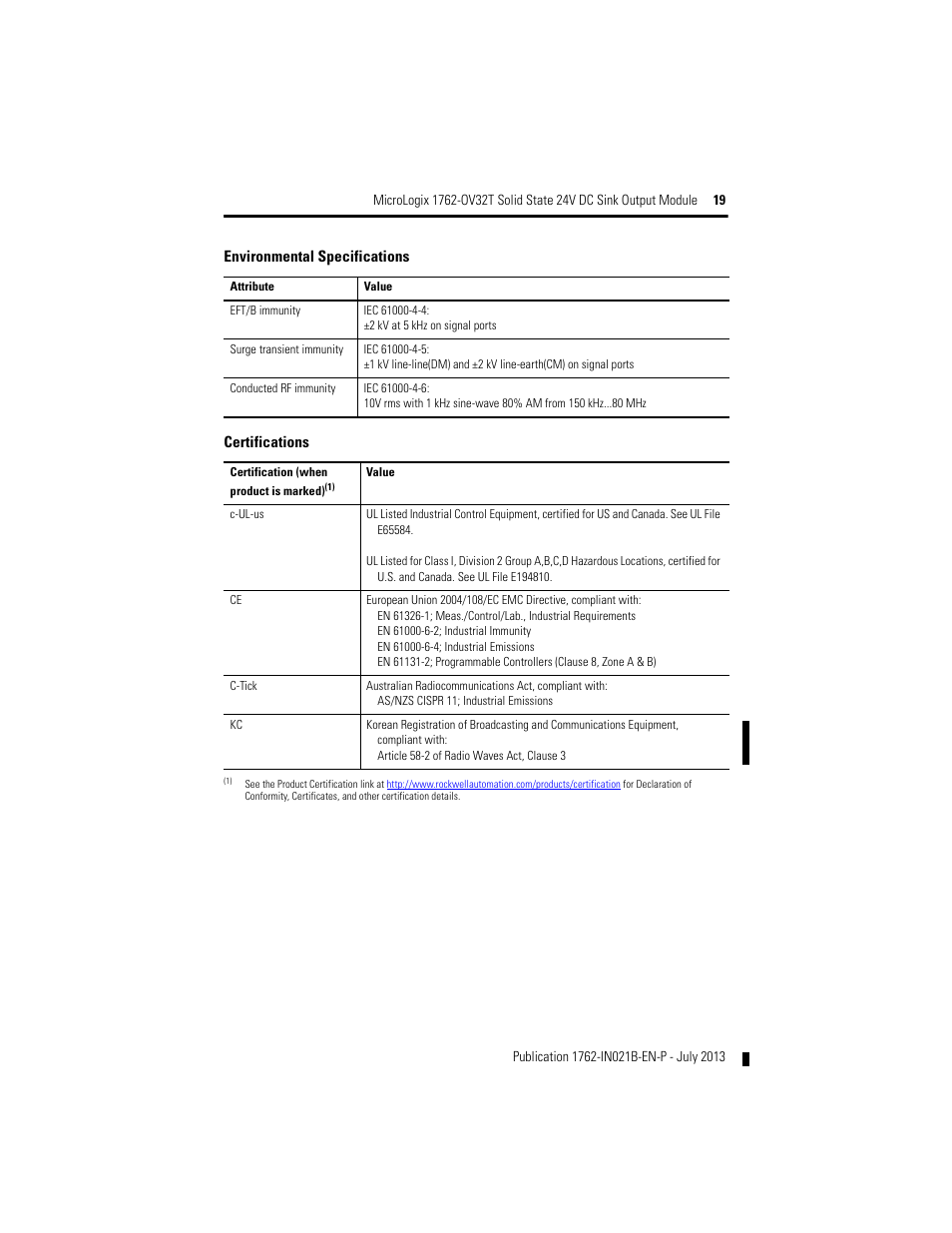 Rockwell Automation 1762-OV32T MicroLogix Solid State 24V DC Sink Output User Manual | Page 19 / 20