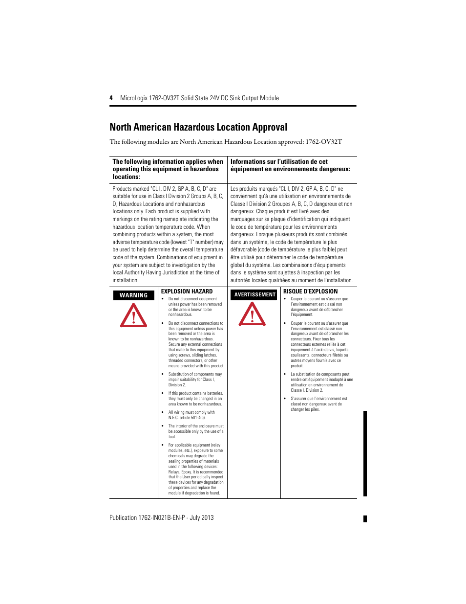 North american hazardous location approval | Rockwell Automation 1762-OV32T MicroLogix Solid State 24V DC Sink Output User Manual | Page 4 / 20