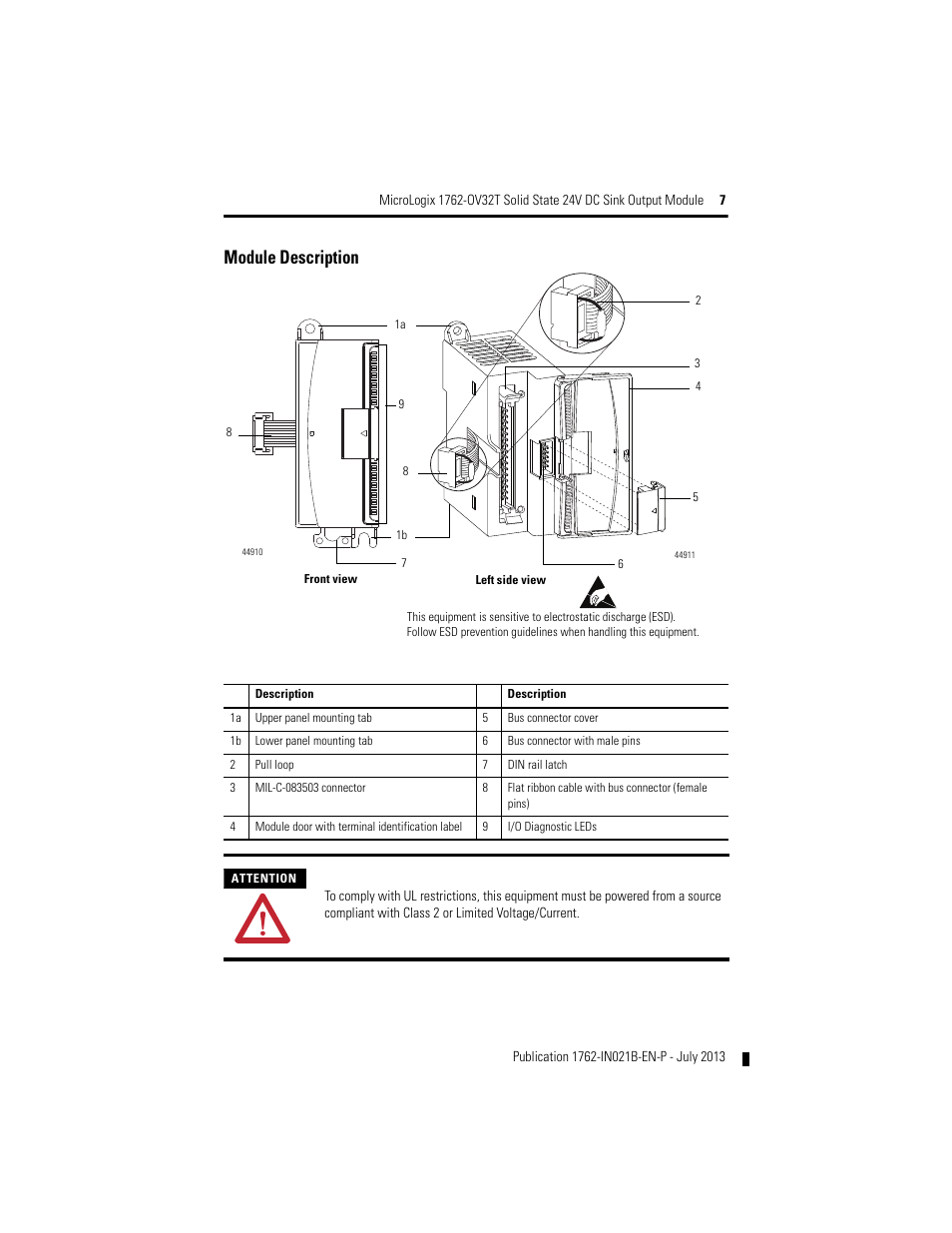 Module description | Rockwell Automation 1762-OV32T MicroLogix Solid State 24V DC Sink Output User Manual | Page 7 / 20