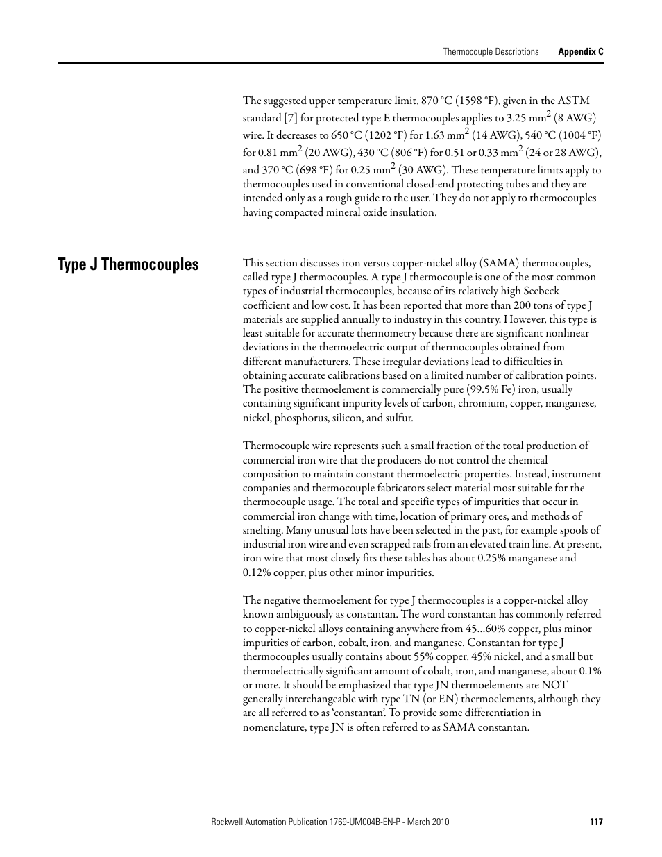 Type j thermocouples | Rockwell Automation 1769-IT6 Compact I/O 1769-IT6 Thermocouple/mV Input Module User Manual | Page 117 / 168