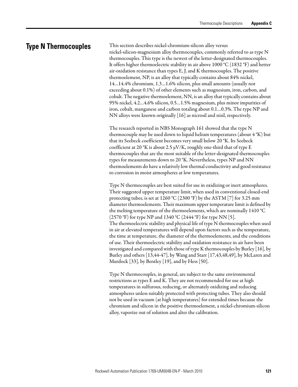 Type n thermocouples | Rockwell Automation 1769-IT6 Compact I/O 1769-IT6 Thermocouple/mV Input Module User Manual | Page 121 / 168