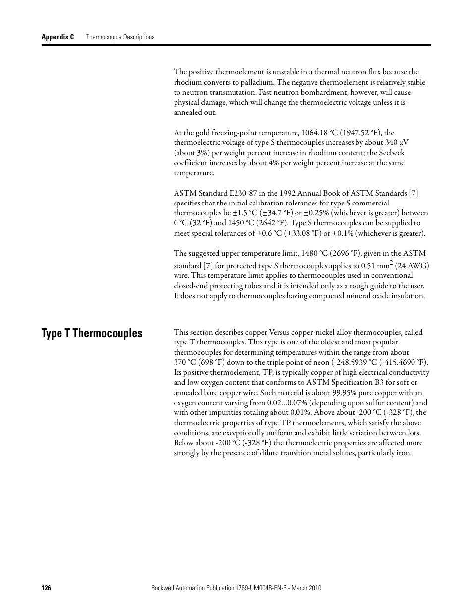 Type t thermocouples | Rockwell Automation 1769-IT6 Compact I/O 1769-IT6 Thermocouple/mV Input Module User Manual | Page 126 / 168