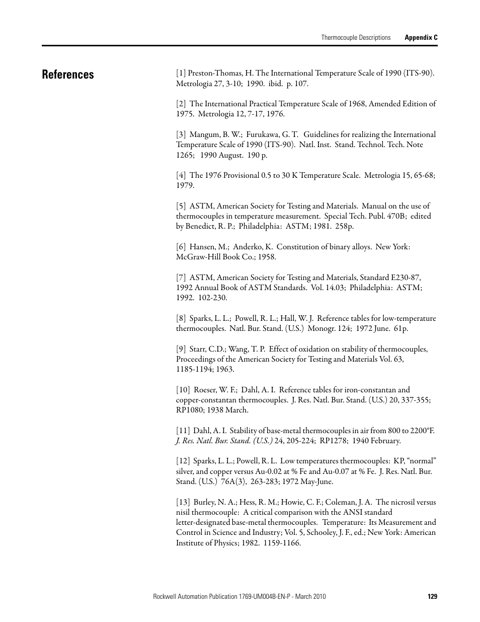 References | Rockwell Automation 1769-IT6 Compact I/O 1769-IT6 Thermocouple/mV Input Module User Manual | Page 129 / 168