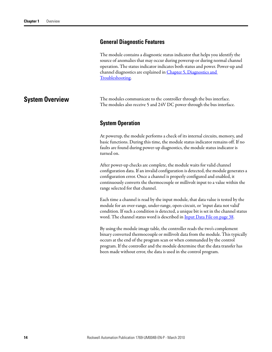 General diagnostic features, System overview, System operation | Rockwell Automation 1769-IT6 Compact I/O 1769-IT6 Thermocouple/mV Input Module User Manual | Page 14 / 168