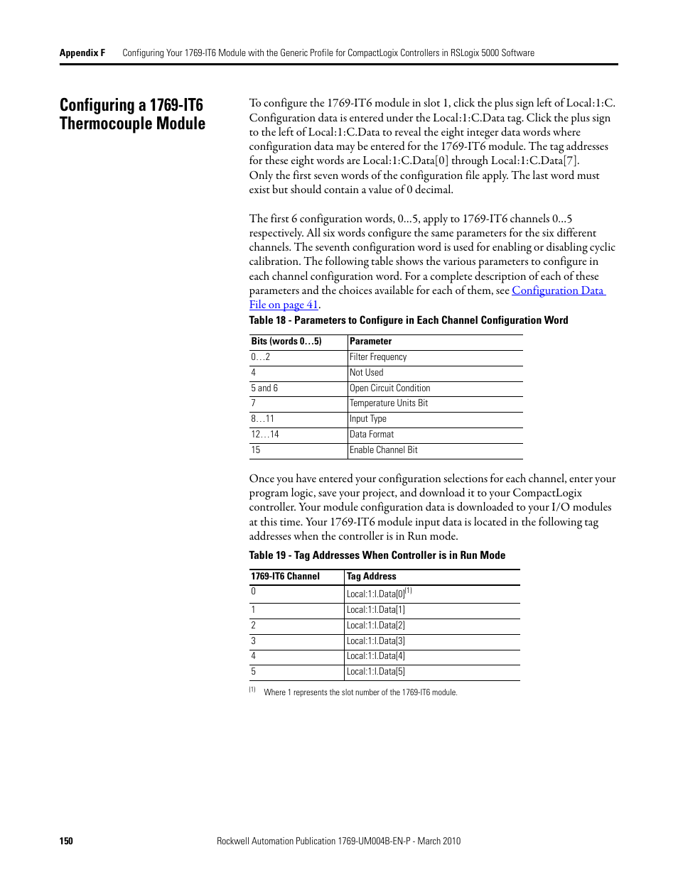 Configuring a 1769-it6 thermocouple module | Rockwell Automation 1769-IT6 Compact I/O 1769-IT6 Thermocouple/mV Input Module User Manual | Page 150 / 168