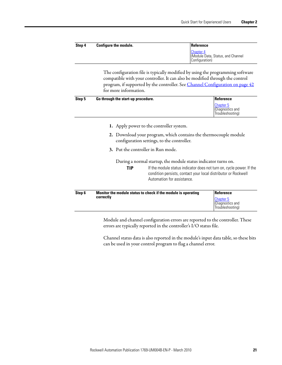 Configure the module, Go through the start-up procedure | Rockwell Automation 1769-IT6 Compact I/O 1769-IT6 Thermocouple/mV Input Module User Manual | Page 21 / 168