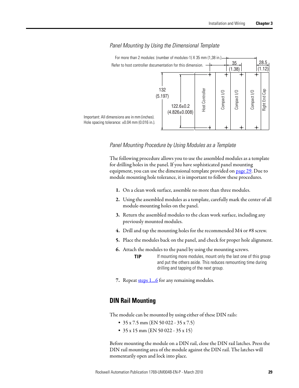 Din rail mounting | Rockwell Automation 1769-IT6 Compact I/O 1769-IT6 Thermocouple/mV Input Module User Manual | Page 29 / 168