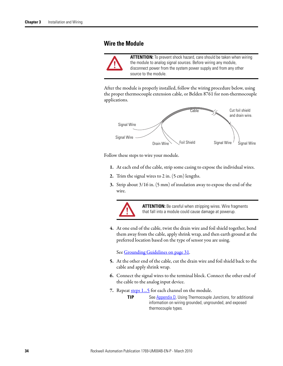 Wire the module | Rockwell Automation 1769-IT6 Compact I/O 1769-IT6 Thermocouple/mV Input Module User Manual | Page 34 / 168