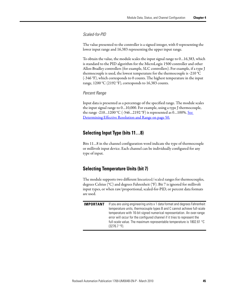 Selecting input type (bits 11…8), Selecting temperature units (bit 7) | Rockwell Automation 1769-IT6 Compact I/O 1769-IT6 Thermocouple/mV Input Module User Manual | Page 45 / 168