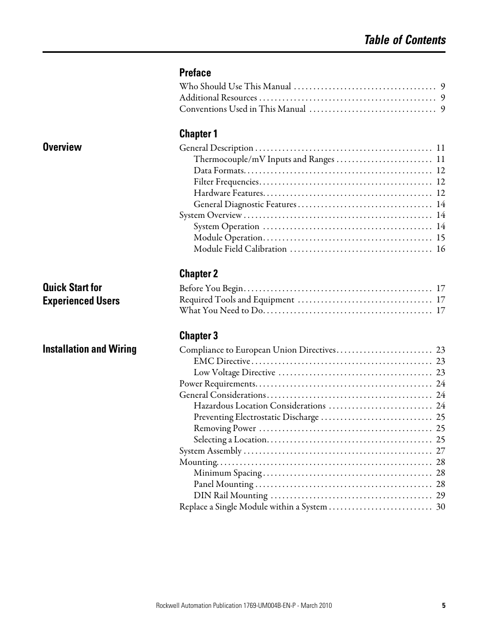 Rockwell Automation 1769-IT6 Compact I/O 1769-IT6 Thermocouple/mV Input Module User Manual | Page 5 / 168