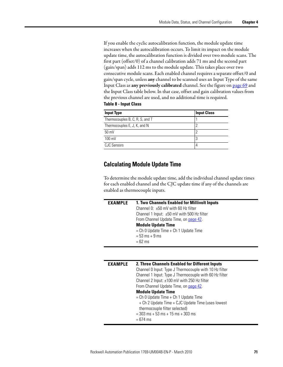 Calculating module update time | Rockwell Automation 1769-IT6 Compact I/O 1769-IT6 Thermocouple/mV Input Module User Manual | Page 71 / 168