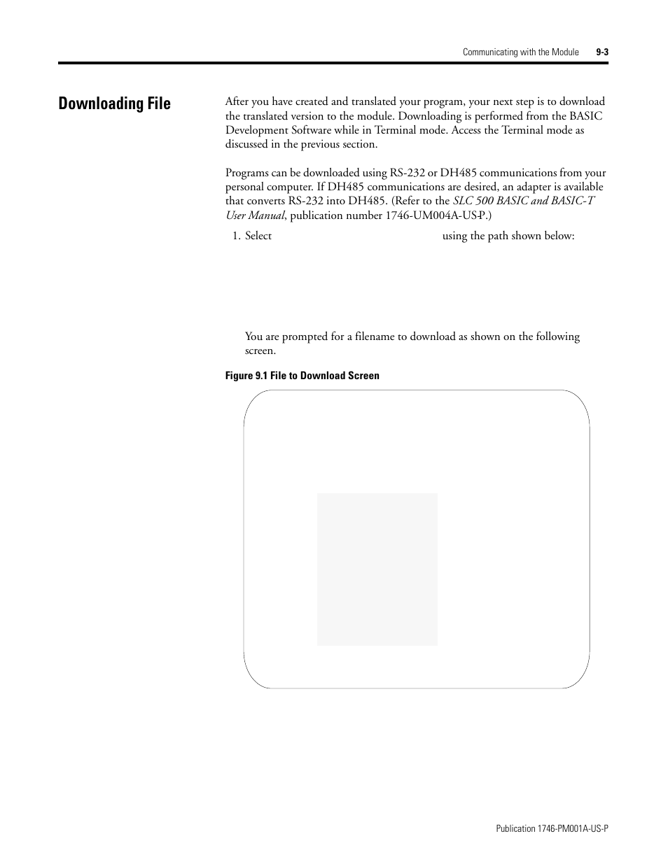 Downloading file, Downloading file -3, Using the path shown below | Rockwell Automation 1747-PBASE BASIC Development Software Programming Manual User Manual | Page 103 / 144