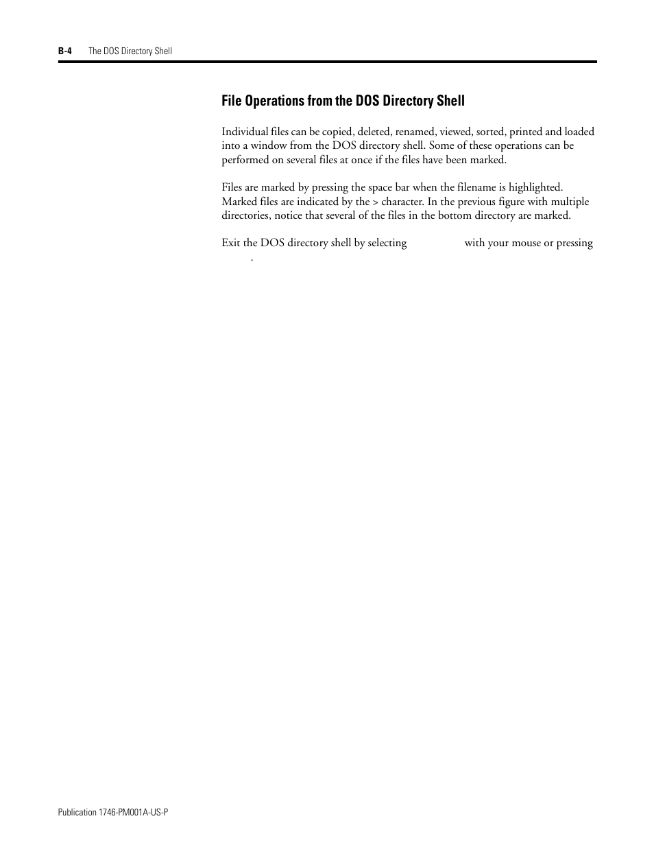 File operations from the dos directory shell | Rockwell Automation 1747-PBASE BASIC Development Software Programming Manual User Manual | Page 136 / 144