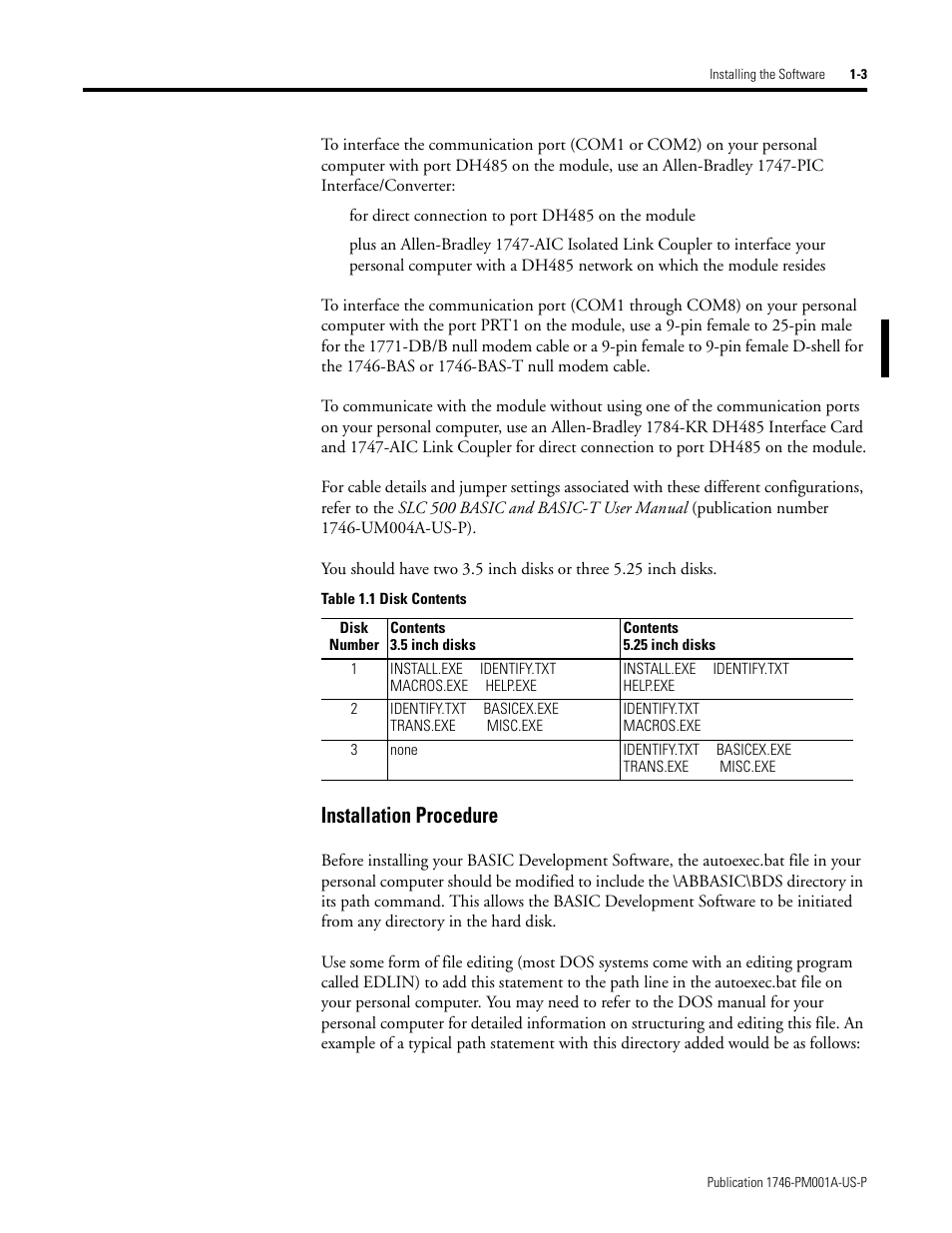 Installation procedure -3, Installation procedure | Rockwell Automation 1747-PBASE BASIC Development Software Programming Manual User Manual | Page 17 / 144